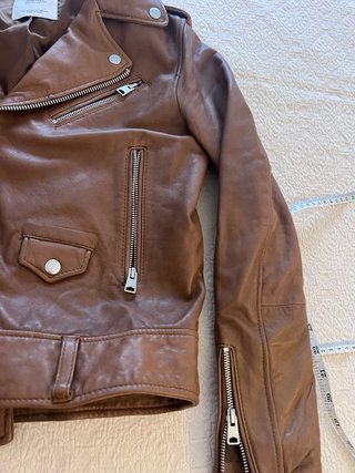 Chaqueta Biker Piel Marrón Talla S mango