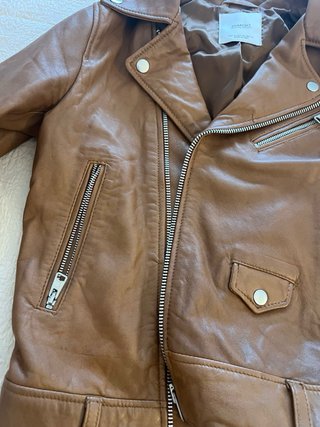 Chaqueta Biker Piel Marrón Talla S mango