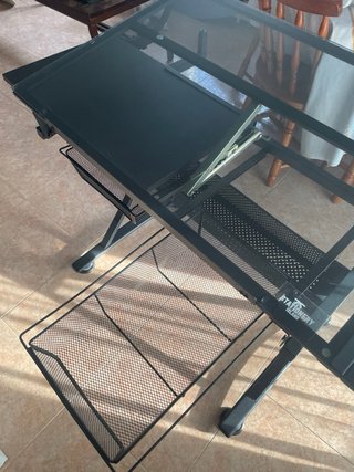 Tavolo da disegno in vetro e metallo