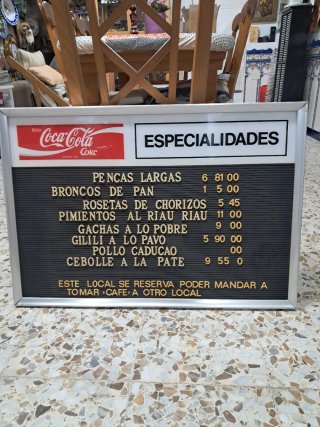 Tablero menú bar años 60 Coca-Cola