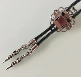 Bolo-tie unisex | Corbata vaquera plateada-ámbar