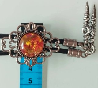Bolo-tie unisex | Corbata vaquera plateada-ámbar
