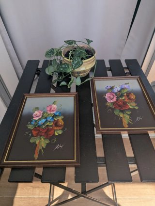 Par de Quadros Vintage Pinturas Florais Clássicas