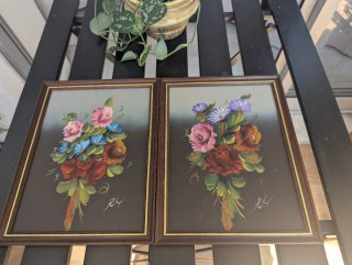 Par de Quadros Vintage Pinturas Florais Clássicas
