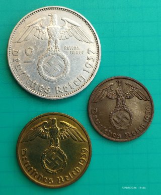 Monete III Reich 1937 argento e 1939 bronzo/ottone