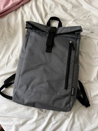 Mochila roll top gris para portátil, trabajo viaje