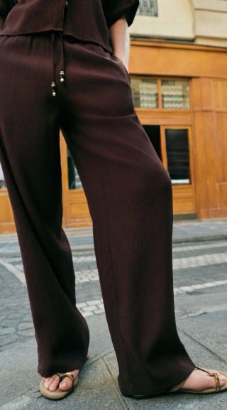 Conjunto Zara Camisa y Pantalón Fluido Marrón
