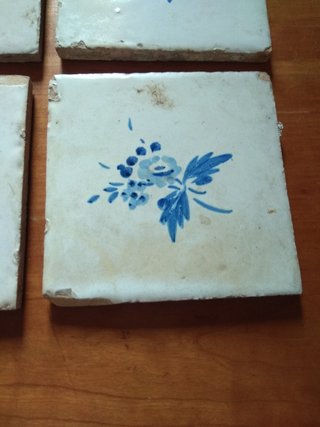 4 Baldosas Cerámicas Flor Azul