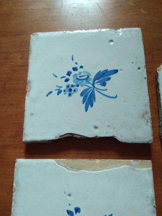 4 Baldosas Cerámicas Flor Azul