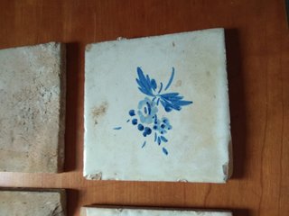 4 Baldosas Cerámicas Flor Azul