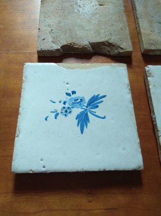 4 Baldosas Cerámicas Flor Azul