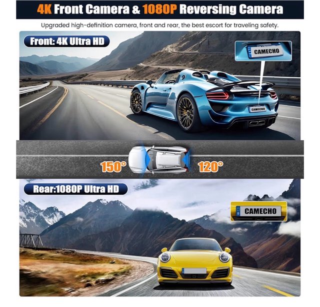 CAMECHO Retrovisor 4K Mirror Dash Cam