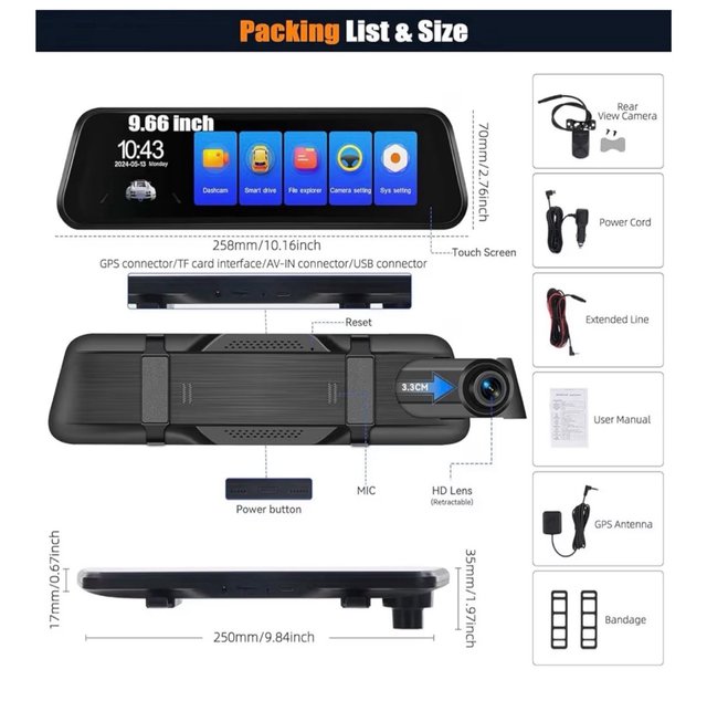 CAMECHO Retrovisor 4K Mirror Dash Cam
