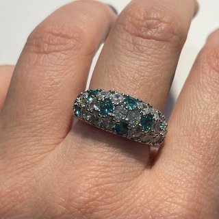 Anello Vintage Argentato con Zirconi Blu