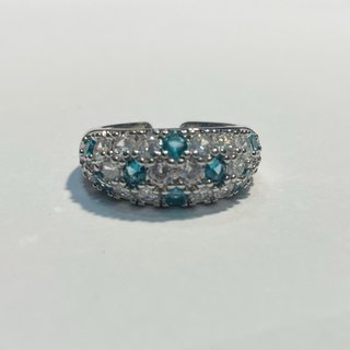 Anello Vintage Argentato con Zirconi Blu