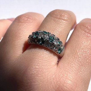 Anello Vintage Argentato con Zirconi Blu