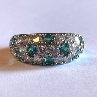 Anello Vintage Argentato con Zirconi Blu