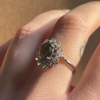 Anello Argento Placcato Quarzo Fumé