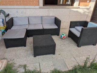 Conjunto Muebles Jardín Ratán Negro y Gris