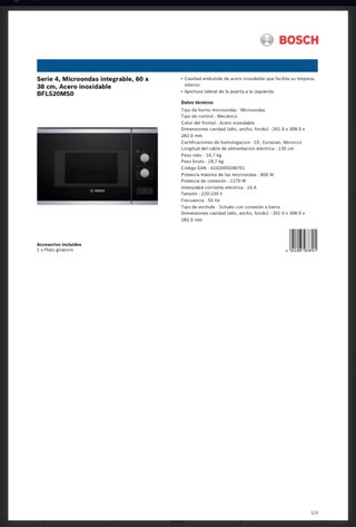 Microondas integrable Bosch Serie 4 Acero Inox