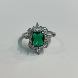 Anello Art Déco Acciaio Pietra Verde