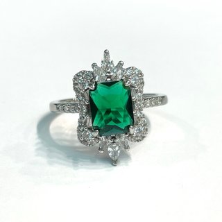 Anello Art Déco Acciaio Pietra Verde