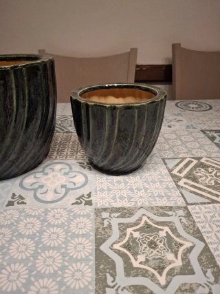 2 Maceteros de Cerámica Azul verdes