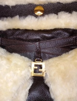 Borsa Fendi in pelle e montone marrone e crema