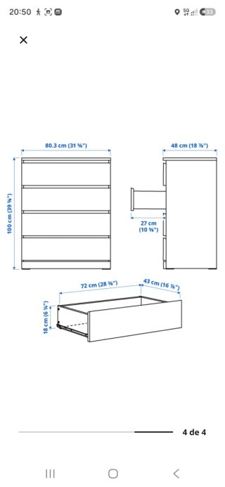 Comò a 4 cassetti IKEA bianco