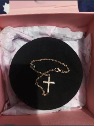 Pulsera plata dorada Cruz y Ojo Turco