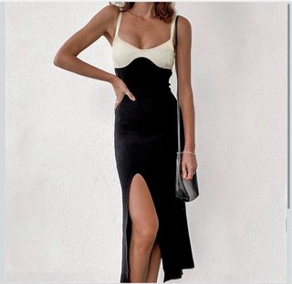 Vestido Zara Negro y Beige Talla s
