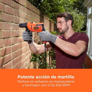 BLACK+DECKER Taladro percutor eléctrico 500W, potente 0-32.300 BPM