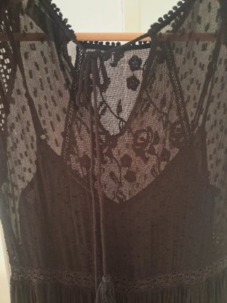 Vestido Zara Negro Midi Encaje