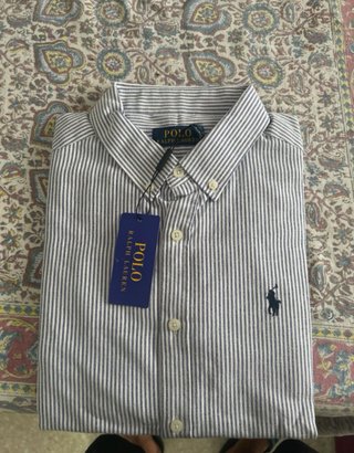 Camisa Polo Ralph Lauren Rayas Azul y Blanca