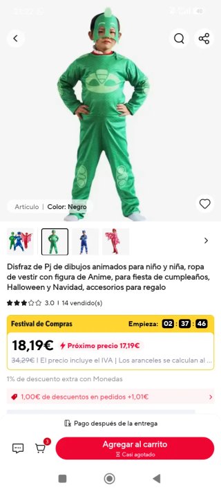 Disfraz PJ Masks Gekko Talla 4-6
