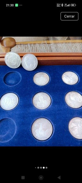 Estuche madera y cristal con monedas