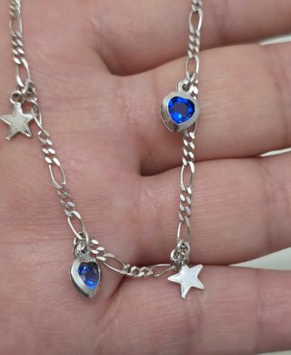 Tobillera Plata 925 Corazones y Estrellas