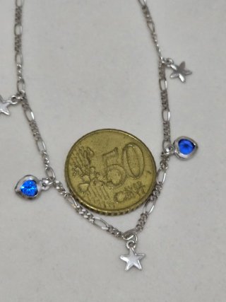 Tobillera Plata 925 Corazones y Estrellas