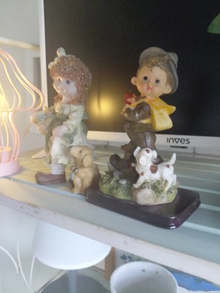 Figuras vintage pareja niños y perros campesinos