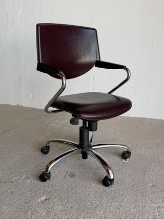 Silla Oficina Vintage 80s Cuero Marrón
