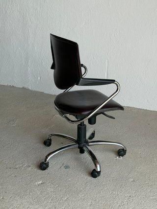 Silla Oficina Vintage 80s Cuero Marrón