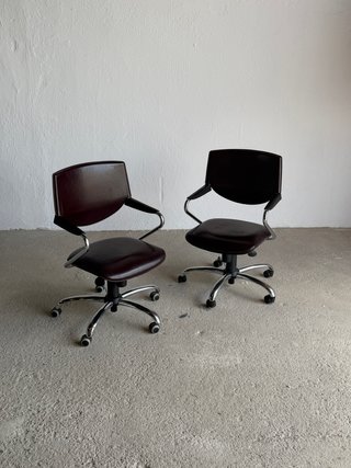 Silla Oficina Vintage 80s Cuero Marrón