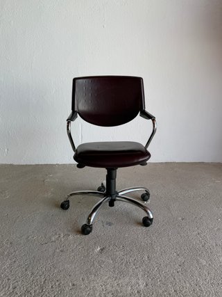 Silla Oficina Vintage 80s Cuero Marrón