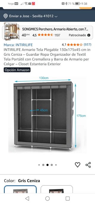 Armario Plegable Tela Gris INTIRILIFE
