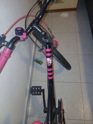 Bicicleta  infantil de color rosa con ruedines