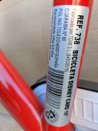 Bicicleta infantil roja Cars rueda 16"