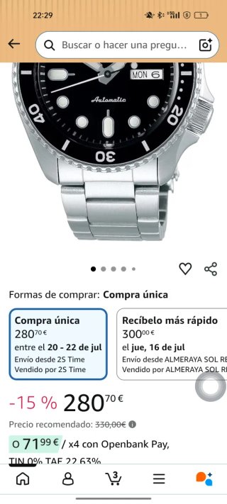 Reloj Seiko Automático Negro y Plateado