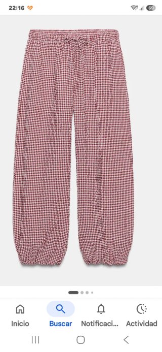 Pantalón Zara Bombacho Vichy Rojo/Blanco