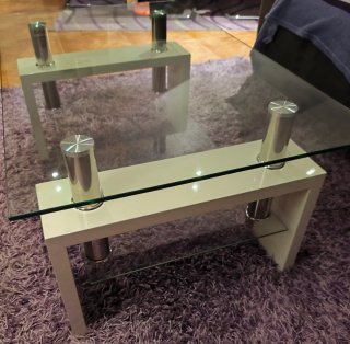 Espejo y mesa centro madera y cristal