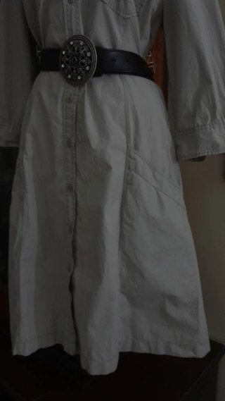 Vestito 100% cotone beige con cintura